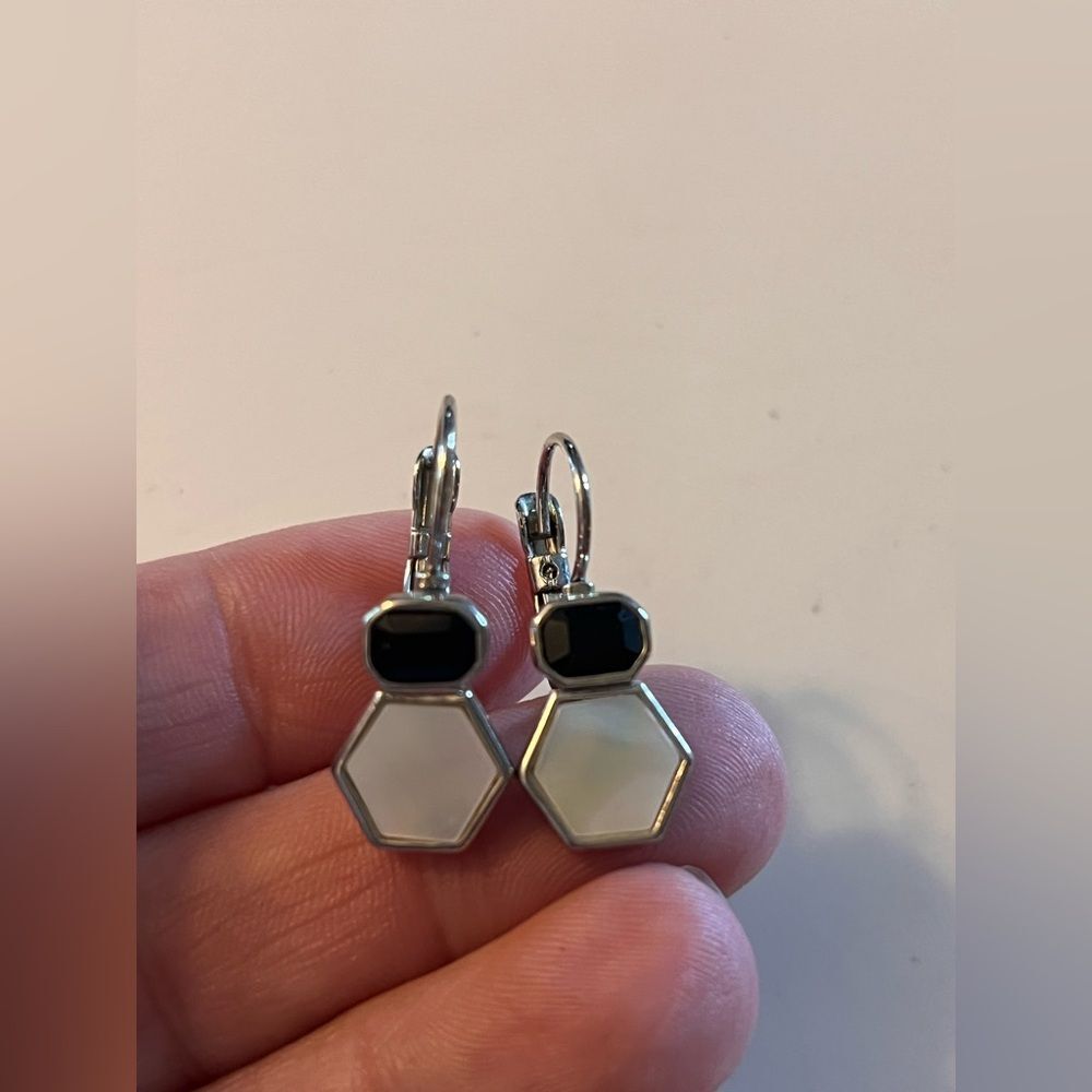 Lia Sophia Black and White Hexagon Earrings classic minimalist pierced